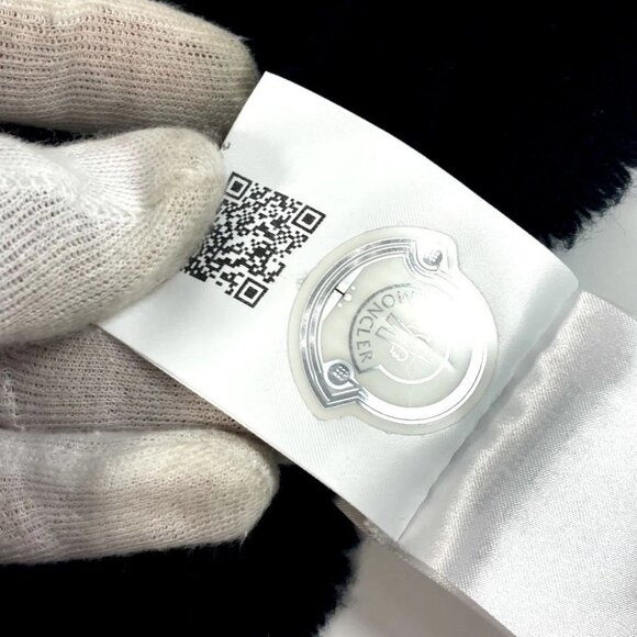 MONCLER logo fringe Scarf wool Black/White - Picture 3 of 9